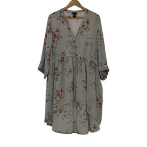 TORRID Lexie‎ Tunic 3X Gray Floral Chiffon Hi-Lo Babydoll Button Romantic Plus